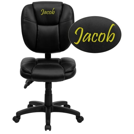 Flash Furniture Personalized Mid-Back Black LeatherSoft Multifunction Swivel Ergonomic Task Office Chair with Pillow Top Cushioning