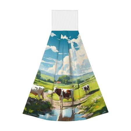 

Horeoi Countryside Farm Cow Print Coral Fleece Microfiber Hanging Hand Towel Absorbent Hand Towel Quick Dry Thicken Cleaning Cloths Wipes Rags for Kitchen & Bathroom