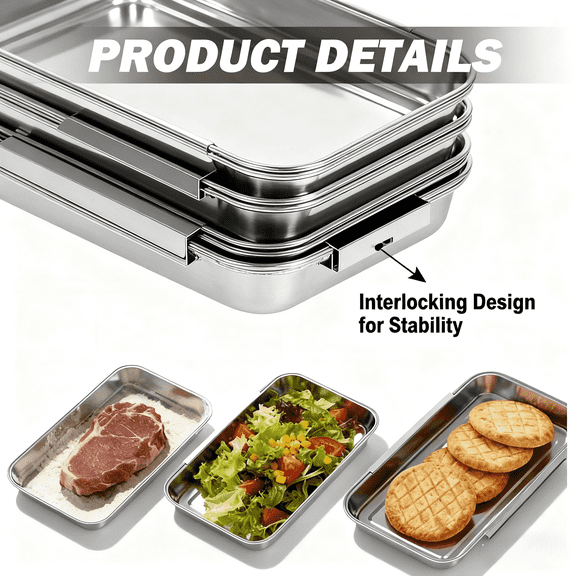 COSANO Rust-Resistant Rectangle Baking Sheet Set of 3, Stainless Steel Cookie Sheet, Stackable Breading Trays Set,  3 pack Cookie Tray Pans Set for Oven,Mirror Finish