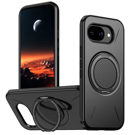Dteck Magnetic Case for Google Pixel 10A, Shockproof TPU PC Compatible with Mag Safe Protective Cover with 360° Rotating Ring Holder Kickstand Case,Black