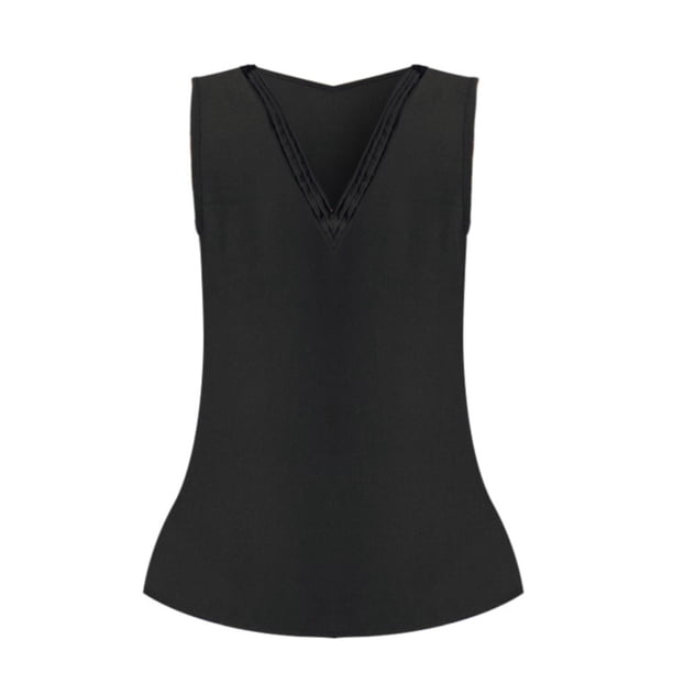 Gibobby Verano moda damas chaleco cuello en V Color sólido Casual sin mangas Top(Negro,CH)