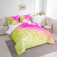 thumbnail image 2 of jejeloiu Green Pink Sequin Print 7pcs Bedding Comforter Set Kids,Dreamy Princess Style Queen Bedding Sets For Girls,Reversible, 2 of 7