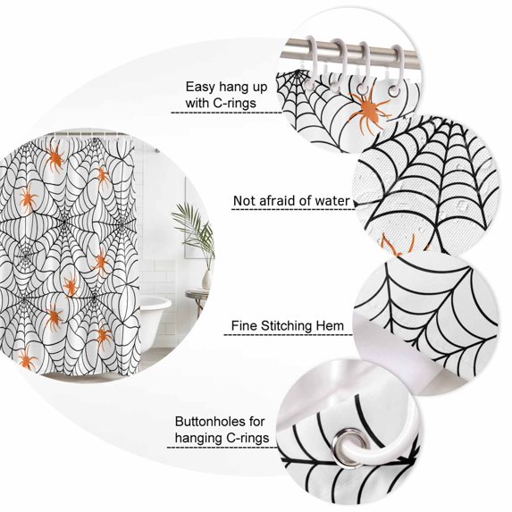 Halloween Bathroom Shower Curtains with 12 Hooks Polyester Waterproof Shower Curtain for Stalls and Bathtubs Black Net Classic Spiders Gingham Orange Decorative Bathroom Privacy Curtain 36x72 Inches