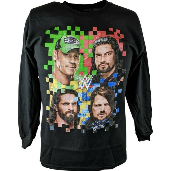 WWE Long Sleeve Boys Kids Color Grid T-shirt Cena Reigns Rollins Styles XL
