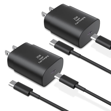 TYPPKMM 25W USB-C Fast Charger, 2-Pack with 6FT Cables for Samsung Galaxy S24 Ultra/S23/S22/S21, Black