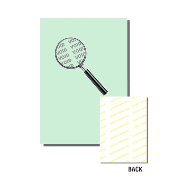 Laser Print Security Paper (SGP-25) with Single Check Perf, Hidden "VOID" Pantograph, Bond Green 24-lb, 8.5" x 11", 500 SHEETS / PACK
