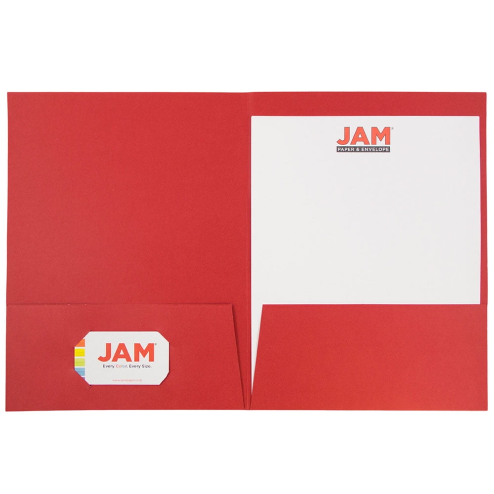 JAM Linen Two Pocket Folders, Red, 25/Pack