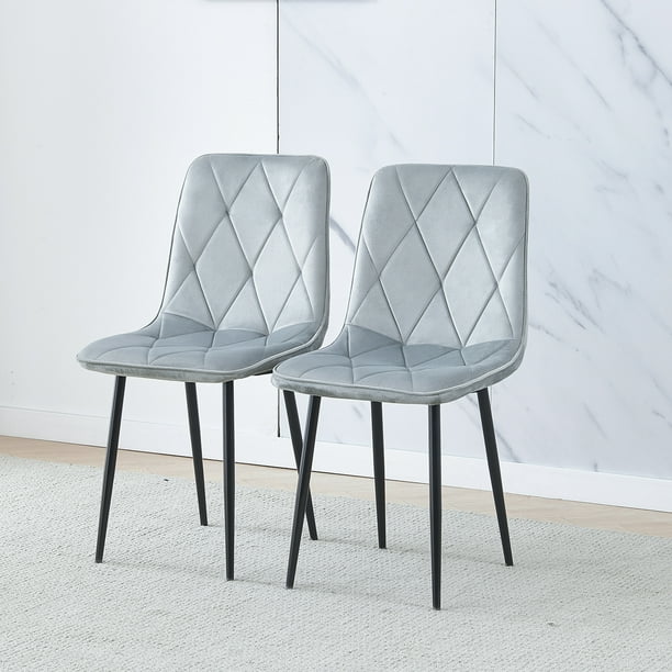 Set of 2 Modern Dining Room Chairs Velvet Fabric Upholstered Kitchen