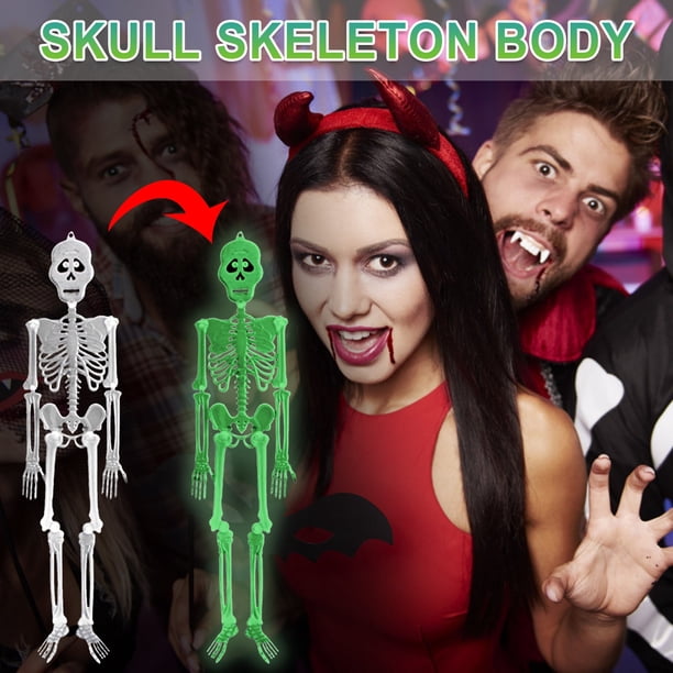 Xihbxyly Juguete de Esqueleto Luminoso, Cuerpo de Calavera Brillante, Diseño de Extremidades Móviles, Decoración Aterradora de Halloween, Accesorio de Fiesta Espeluznante, Perfecto para Cosplay, Tama