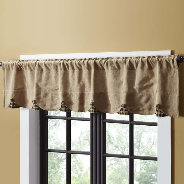 Natural Black Tan Primitive Kitchen Curtains Burlap Natural Check Rod
