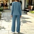 thumbnail image 7 of Dzrciro Sets for Women, Long Sleeve Crew Neck Irregular Wrap Tops and Elastic High Waist Wide Leg Pants 2 Piece Sets with Pockets, Soft Vacation Womens Sets S‑2XL, 7 of 7