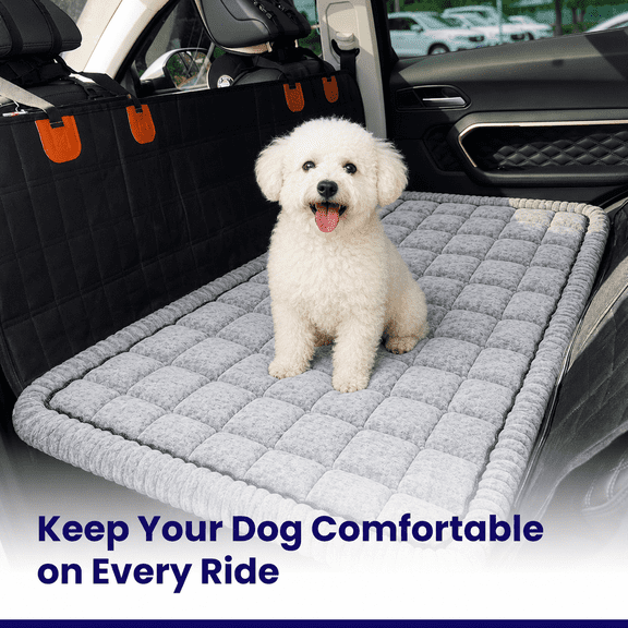PETSPARX Backseat Pet Bed Mat, 24.8" x 54" Gray Plaid Dog Car Seat Cover with Soft PP Cotton Filling and Non-Slip Backing