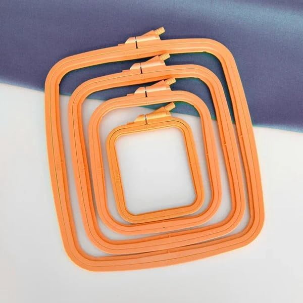 Nurge 4-Piece Square Embroidery Hoop Set, ABS Plastic, Multi-Size, Orange