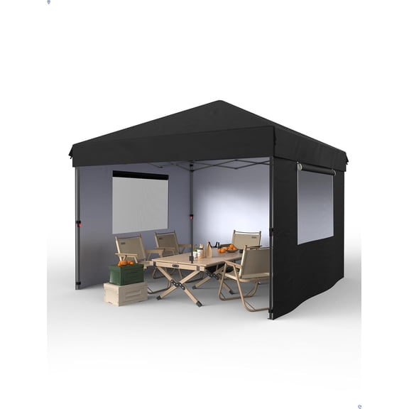 10x10 Ft Pop Up Canopy - Waterproof & UV-Resistant with Center Lock and 3 Sidewalls for Picnics, Camping, and Outdoor Gatherings - Black