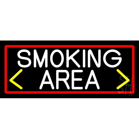 Smoking Area And Arrow With Red Border LED Neon Sign 10 x 24 - inches, Clear Edge Cut Acrylic Backing, with Dimmer - Bright and Premium built indoor LED Neon Sign for Bar decor.