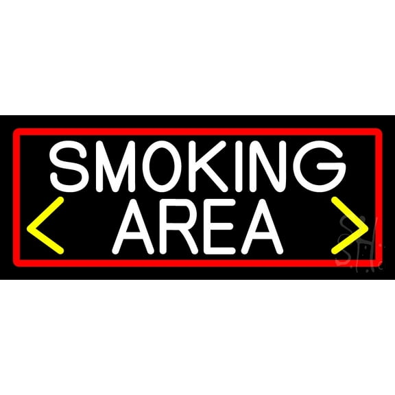 Smoking Area And Arrow With Red Border LED Neon Sign 10 x 24 - inches, Clear Edge Cut Acrylic Backing, with Dimmer - Bright and Premium built indoor LED Neon Sign for Bar decor.