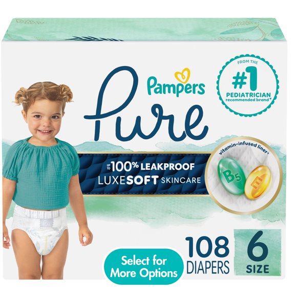 Pampers Pure Diapers Size 6, 108 Count (Select for More Options)