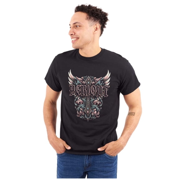 Goth Periodt Cross Angel Wings Men's Graphic T Shirt Tees Brisco Brands S