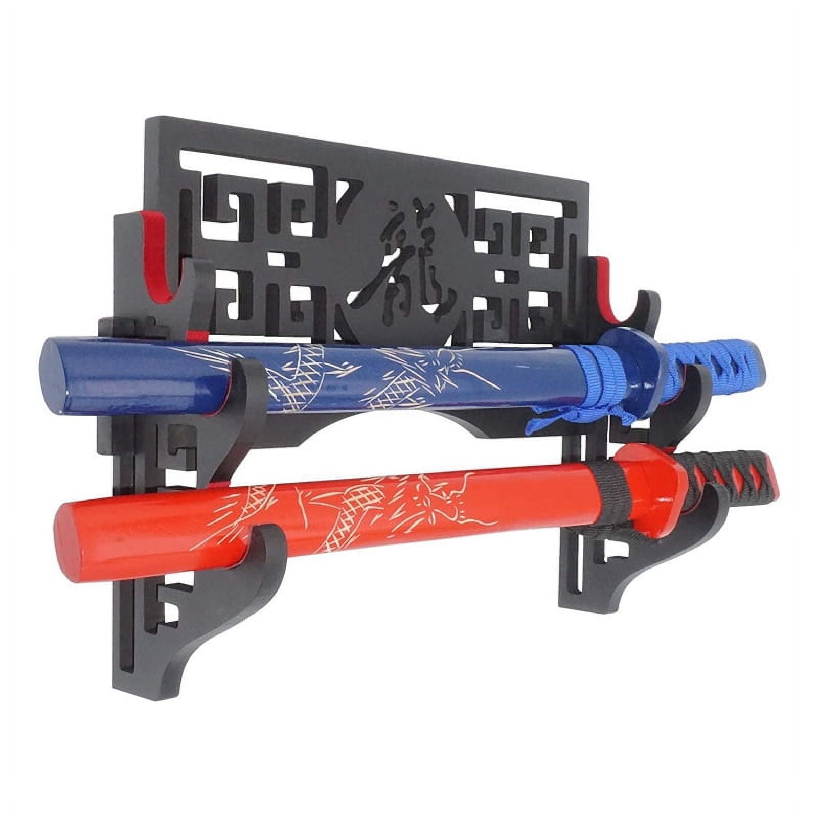 Velvet Protect Sword Wall Mount Sword Holder Display Stand with Felt Strips for Katana Wakizashi (3 Tier Dragon )