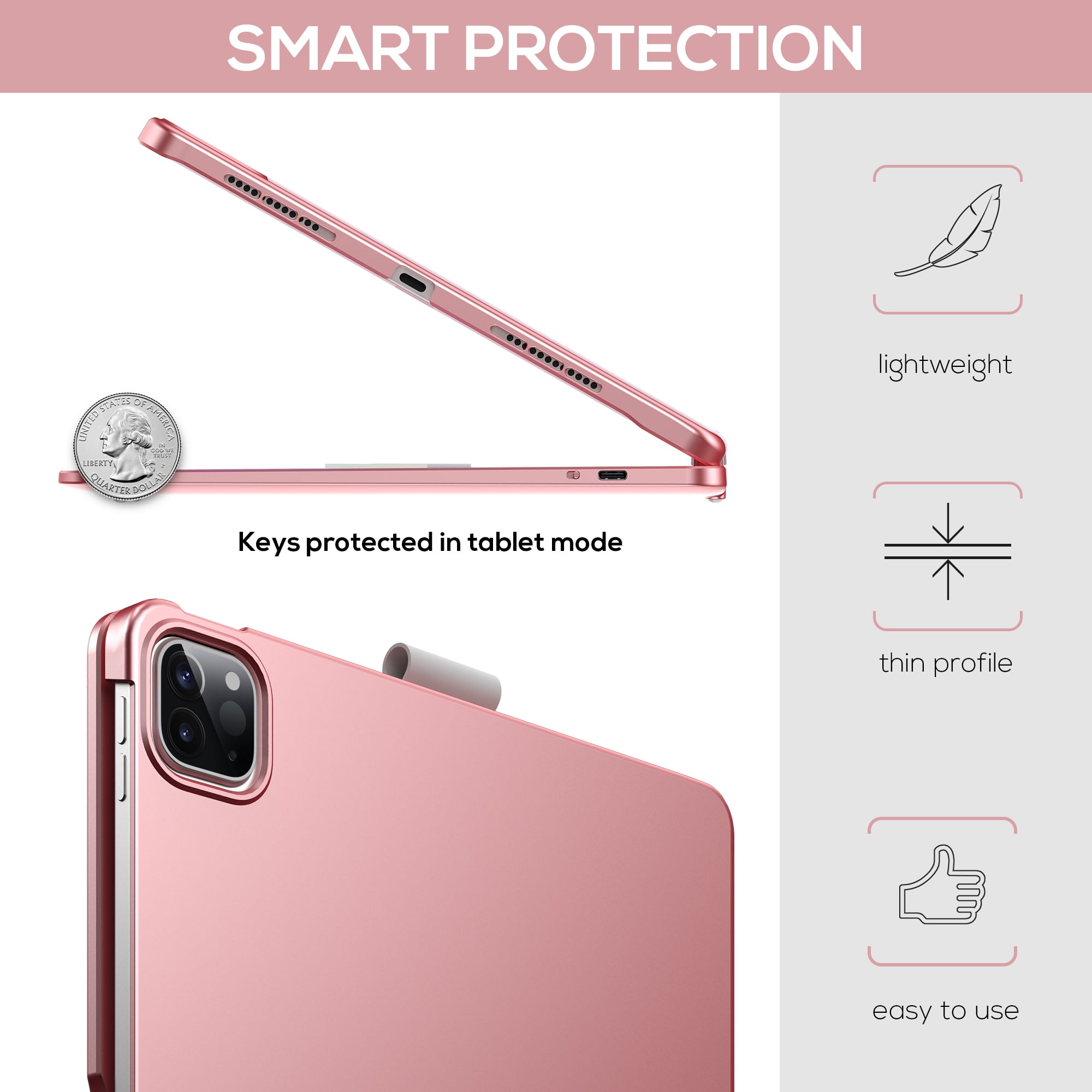 typecase Keyboard Case with Trackpad for iPad Air 11-inch (M4/M3/M2, 2026/2025/2024), Pro 11", Air 5 & 4, 360° Wireless Backlit Keyboard with Pencil Holder, Pink
