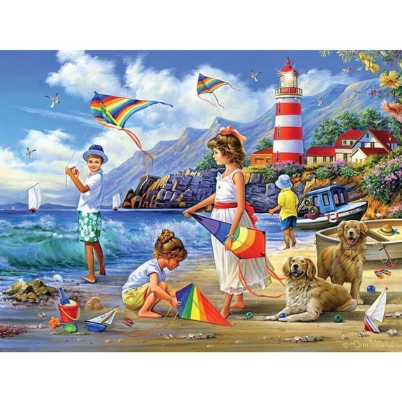 Bits and Pieces 300 Piece Jigsaw Puzzle for Adults “Flying High” Beach Kites by Alan Giana 18”x24"