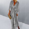 thumbnail image 3 of Neinkie Robe d'Automne pour Femme à Col en V Profond, Manches Chauve-Souris, Laçage, Ourlet Fluide, Paillettes, Élégante, Cardigan de Vacances, Longue Robe, Vêtements pour Femme, 3 of 6