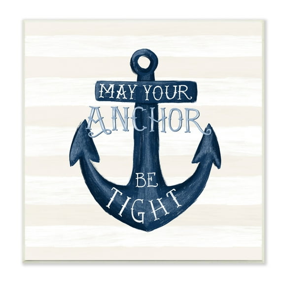 Stupell Industries Striped Anchor Phrase Nautical Beach Illustration Graphic Art Unframed Art Print Wall Art, Design by Raquel Maciel