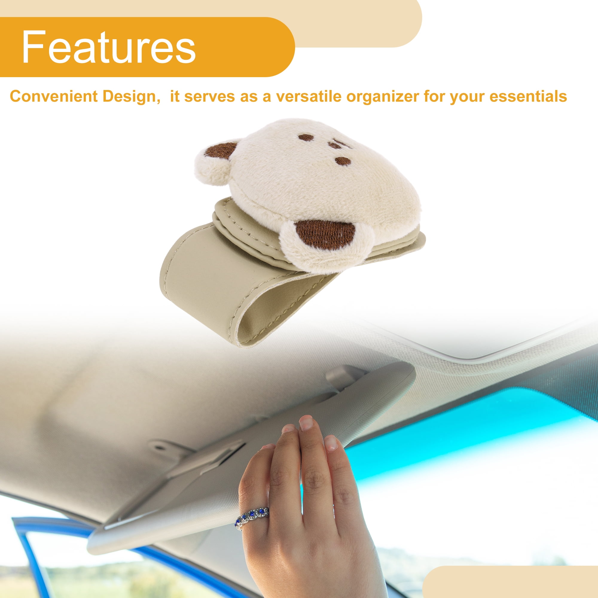 Unique Bargains Car Sunglasses Clip with Magnetic Universal Sun Visor Sunglasses Holder for Car Leather Cloth Beige 8.5x4.5cm 1 Pcs
