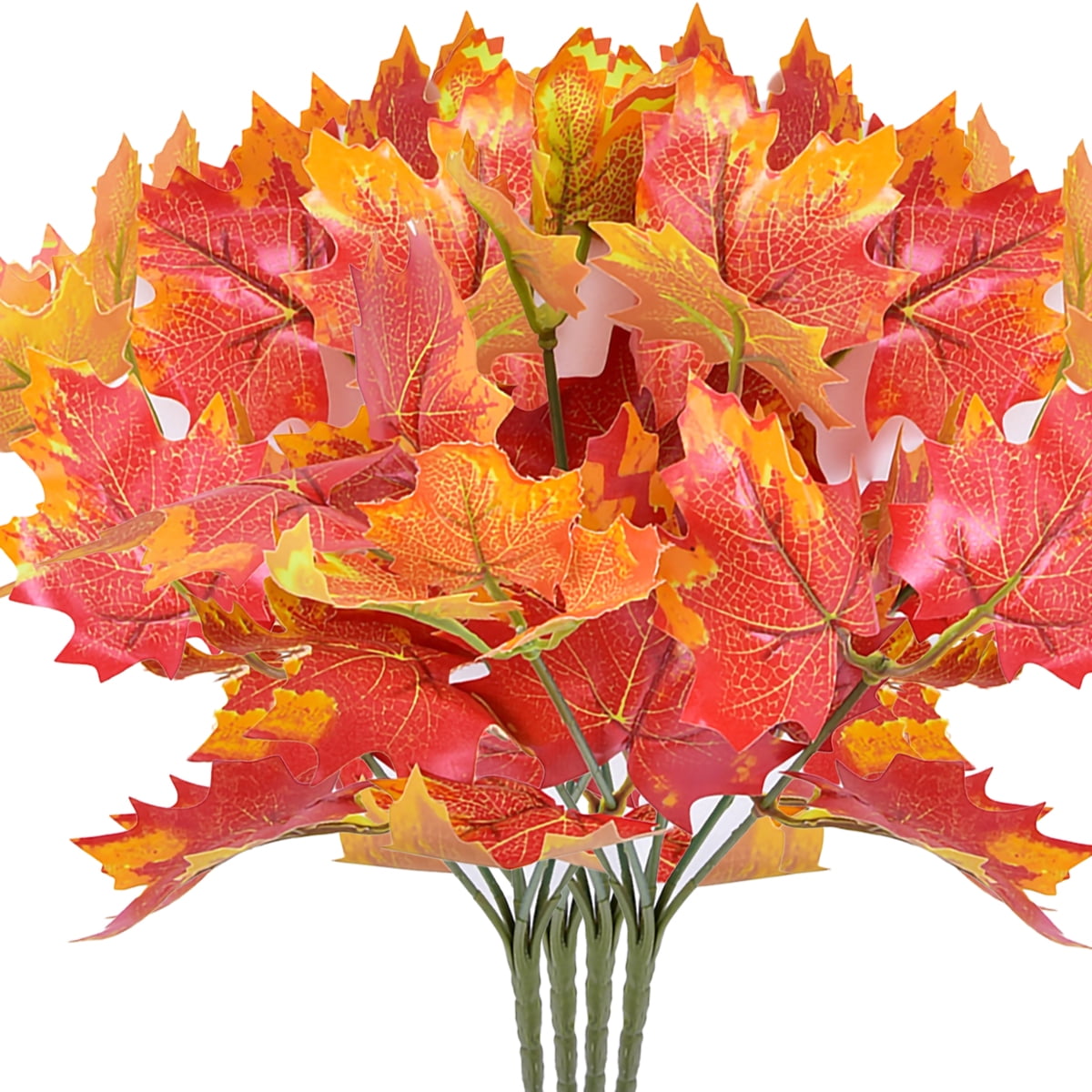 LONGRV Artificial Flowers 4 Pack Fake Red Maple leaf Plants Shrubs Greenery Bouquet for Your Home Kitchen Table Centerpieces Arrangements Indoor Outdoor Fall Decorations