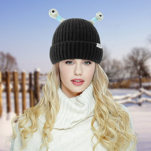 Cute And Funny Knitted Wool Hat, Eyes And Antennas Fresh And Sweet For Going Out On The Street
