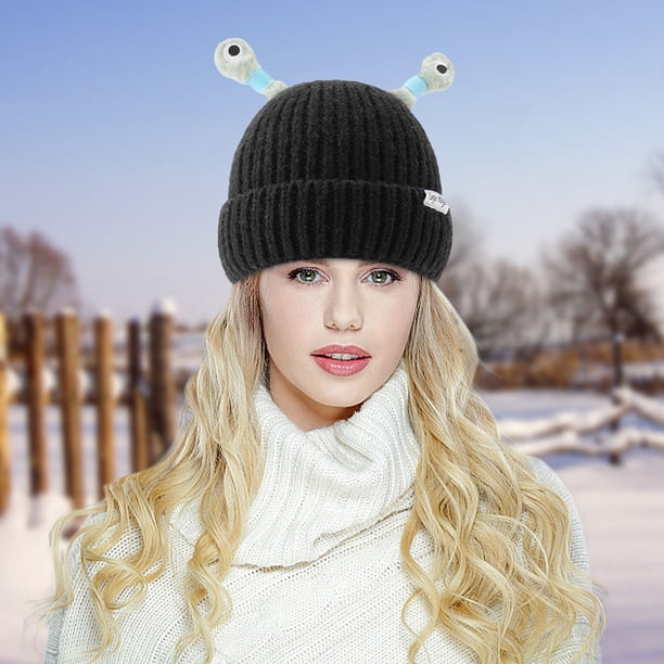 Divertido gorro tejido con antenas intermitentes - Ojos retráctiles para estilo callejero y calidez invernal