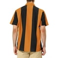 thumbnail image 3 of INSPIRE CHIC Men's Striped Button Down Short Sleeve Hawaiian Color Block Shirts M Black Brown, 3 of 6