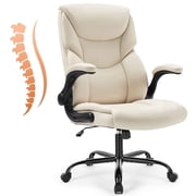 edx Computer Gaming Chair, Ergonomic High Back Heavy Duty Task Desk Office Chairs with Wheels, Flip-up Arms, Adjustable Height, PU Leather, White