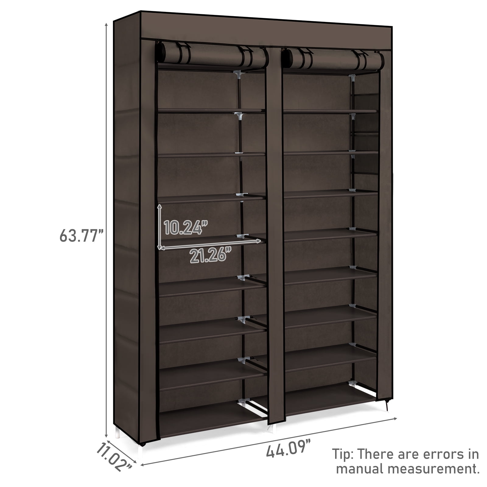Ktaxon Shoe Rack Storage Organizer, 10 Tiers Double Row Portable Nonwoven Fabric Cover Shoe Rack Holds up to 40 Pairs, Coffee