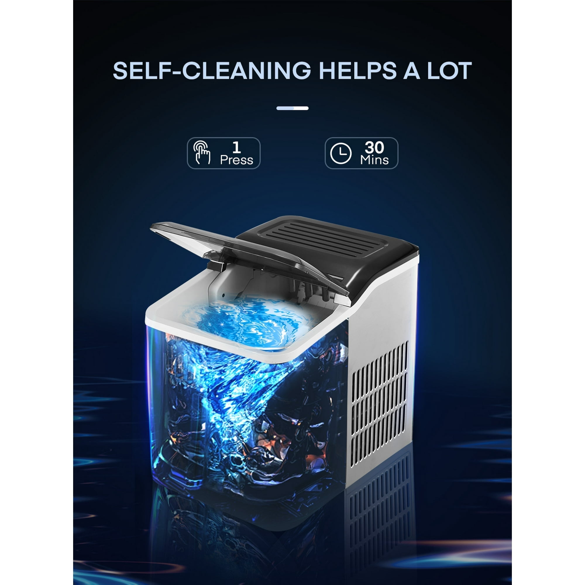 Stainless Steel Ice Makers Countertop 30lbs in 24h, 9 Bullet Cubes in 5 Mins, 2 Sizes, Self-Clean, FOHERE