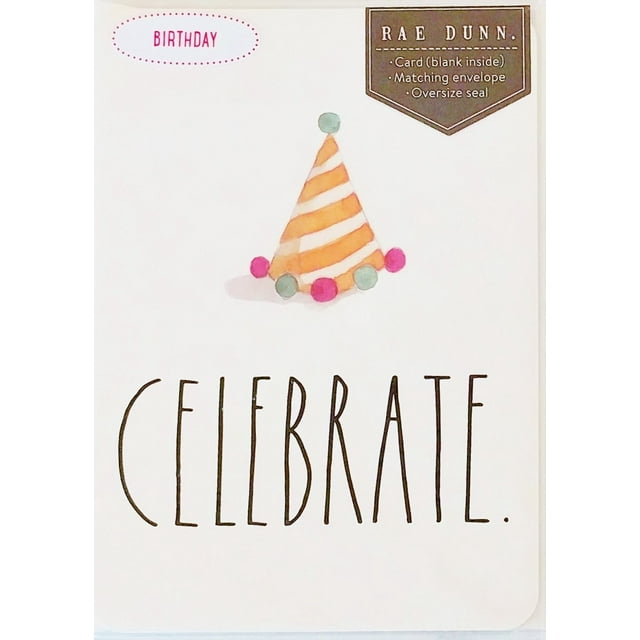 Rae Dunn - Happy Birthday Greeting Card -"Celebrate" w/party hat image