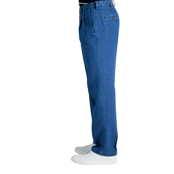 Haggar Men's Big,Tall Hidden Expandable Waistband Denim Pleat Front Pant,LIGHT STONE,54x32