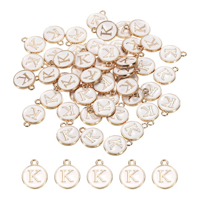 Alfabeto K Letra Dije Doble Cara Esmalte Inicial Alfabeto Colgante Blanco, para Collar Pulseras Pendientes Joyas Fabricación, Paquete de 50