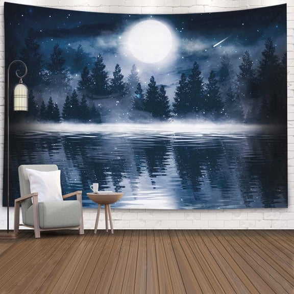 Gojian Forest Tapestry Wall Hanging - Green Misty Pine Tree Nature Wall Art, Tapestries BoHo Decor for Living Room & Bedroom Spaces