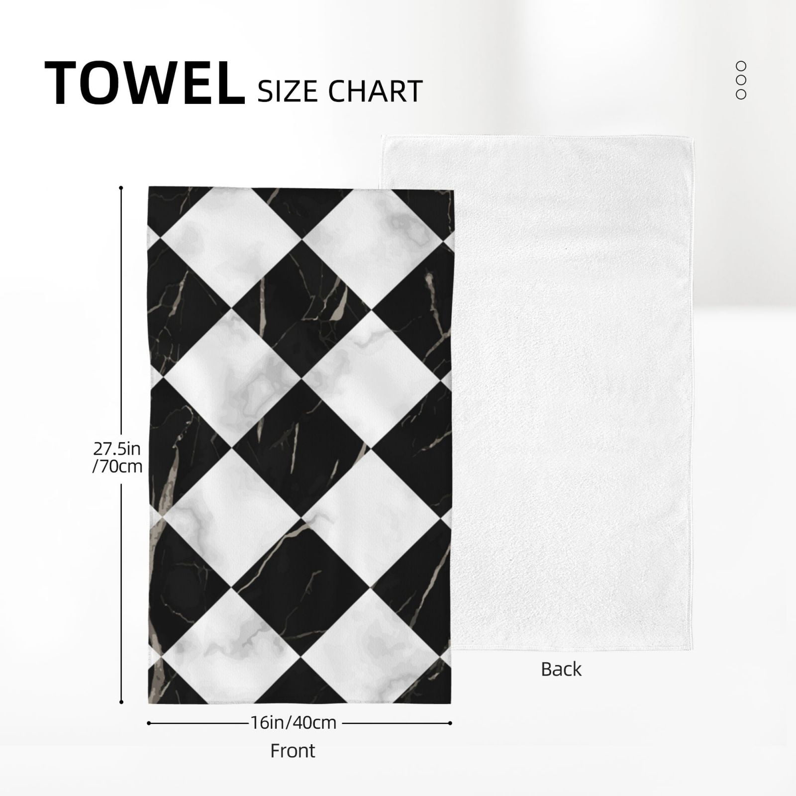 Marble Check Diagonal Black White 27.5" x 16" Ultra Soft Hand Towel, Face Wash Cloth for Bathroom, Gym, Travel, Pool
