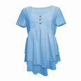 thumbnail image 2 of VIWORLD Women's Button-Front Tunic Loose Fit Crew Neck Blouse with Tiered Hem Summer Short Sleeve Shirt Light Blue，M, 2 of 5
