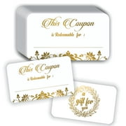 Coupon Cards - (Pack of 50) Gold Foil Stamping 3.5"x2" Blank Gift Certificates Redeem Vouchers