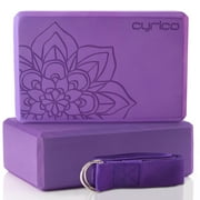 cyrico Yoga Blocks 2 Pack, Portable High Density EVA Foam Non-Slip Yoga Bricks Set with 6 ft Metal D-Ring Strap for Yoga, General Fitness, Pilates, Stretching, and Toning, 9 x 6 x 3 inches