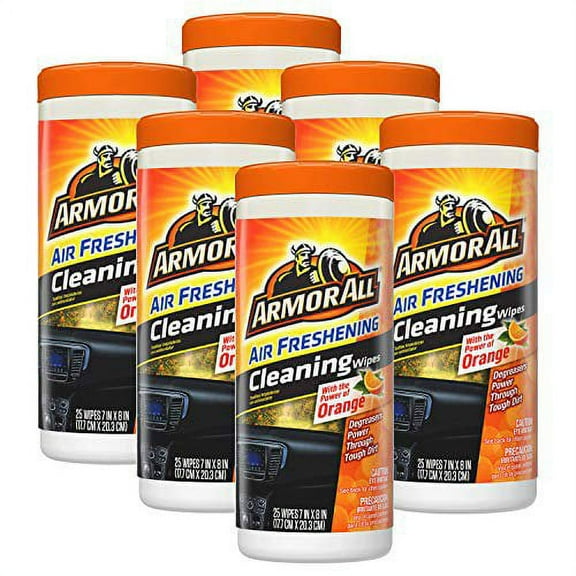 Armor All Orange Cleaning Wipe Plastic Canister - 25 Sheets, (Pack of 6)