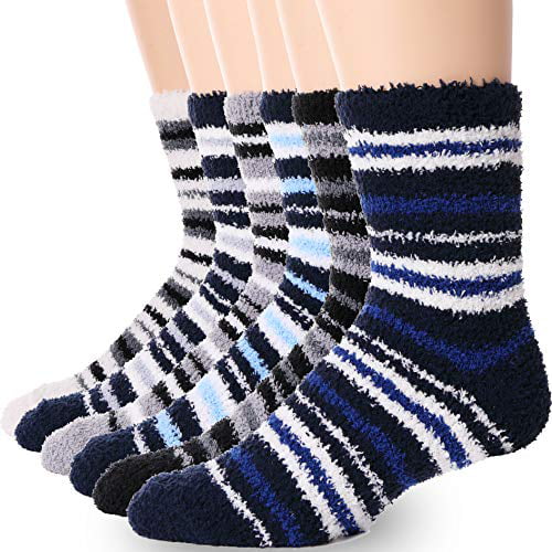 10 Pairs For Mens Womens Soft Cozy Fuzzy Winter Warm Striped Slipper Socks 9-13 