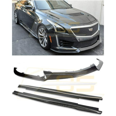 - Replacement 2016-Present Cadillac CTS-V | EOS Carbon Package Style Carbon Fiber Front Bumper Lower Lip Splitter W/Side Skirts Rocker Panel Extensions
