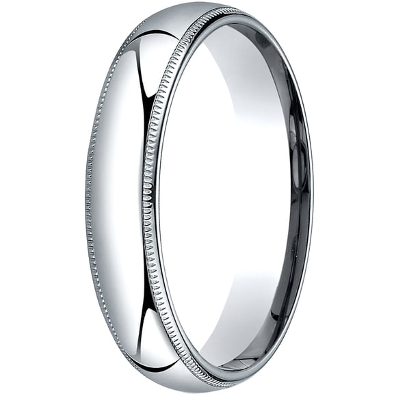 Mens 14K White Gold, 5mm Slightly Domed Comfort-Fit Wedding Band with Milgrain (sz 14.5)