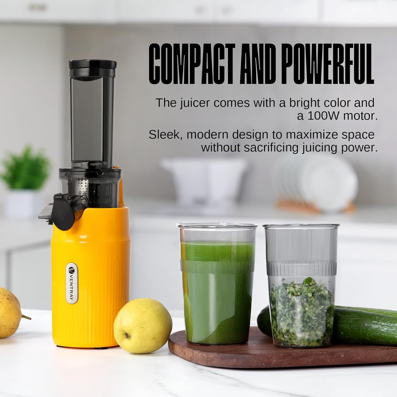 Ginnie  Cold Press Juicer, Small Slow Masticating Juicer for Vegetables and Fruits, High  Yield, Easy to Clean, Space-Saving, Fit for Personal/Travel/Picnic/Office - Yellow