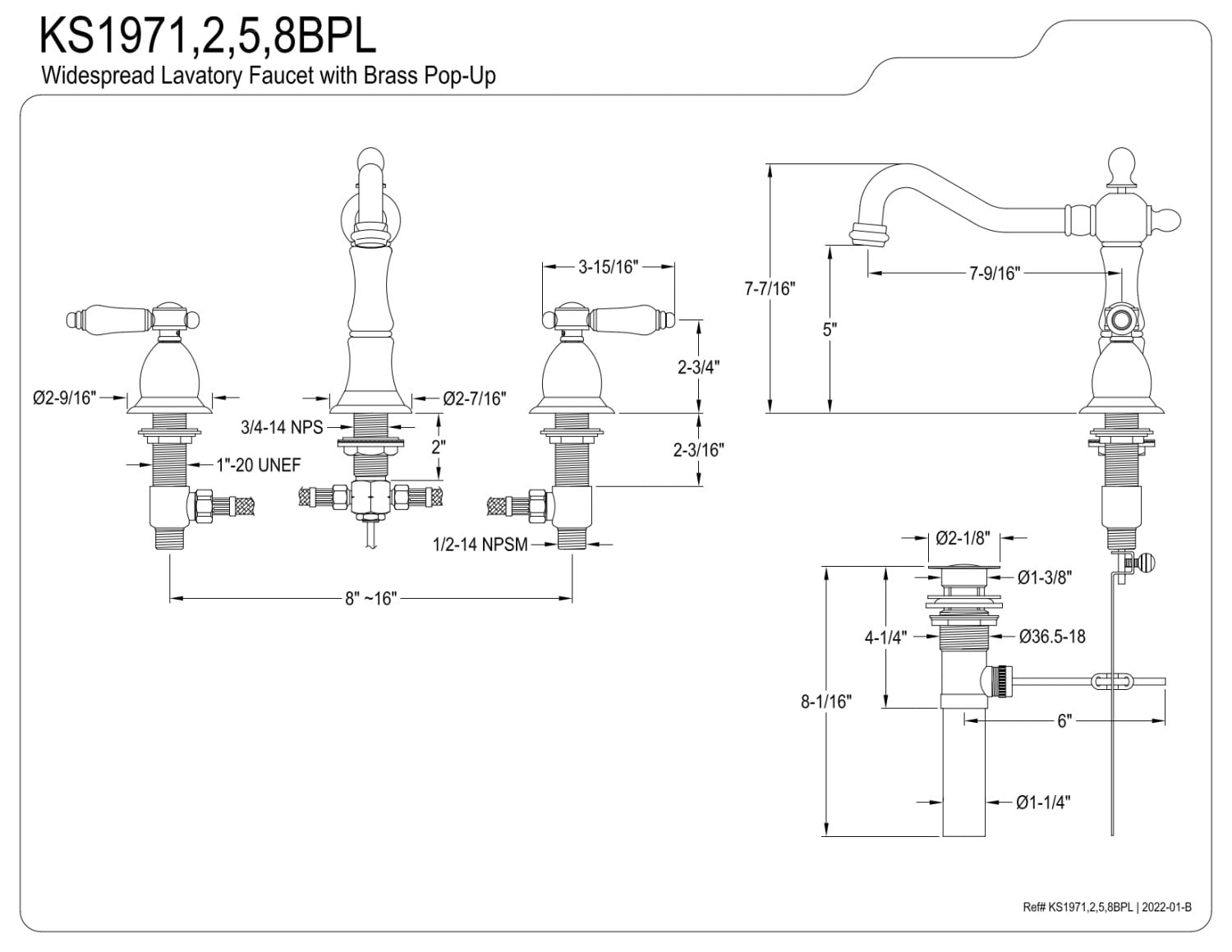Kingston Brass KS1972BPL 8 in. Widespread Bathroom Faucet, Polished Brass