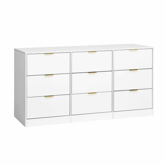 Nmkwnr Wooden Storage Cabinet with Handle, 9 Drawer Dresser for Bedroom, Living Room, Hallway, White